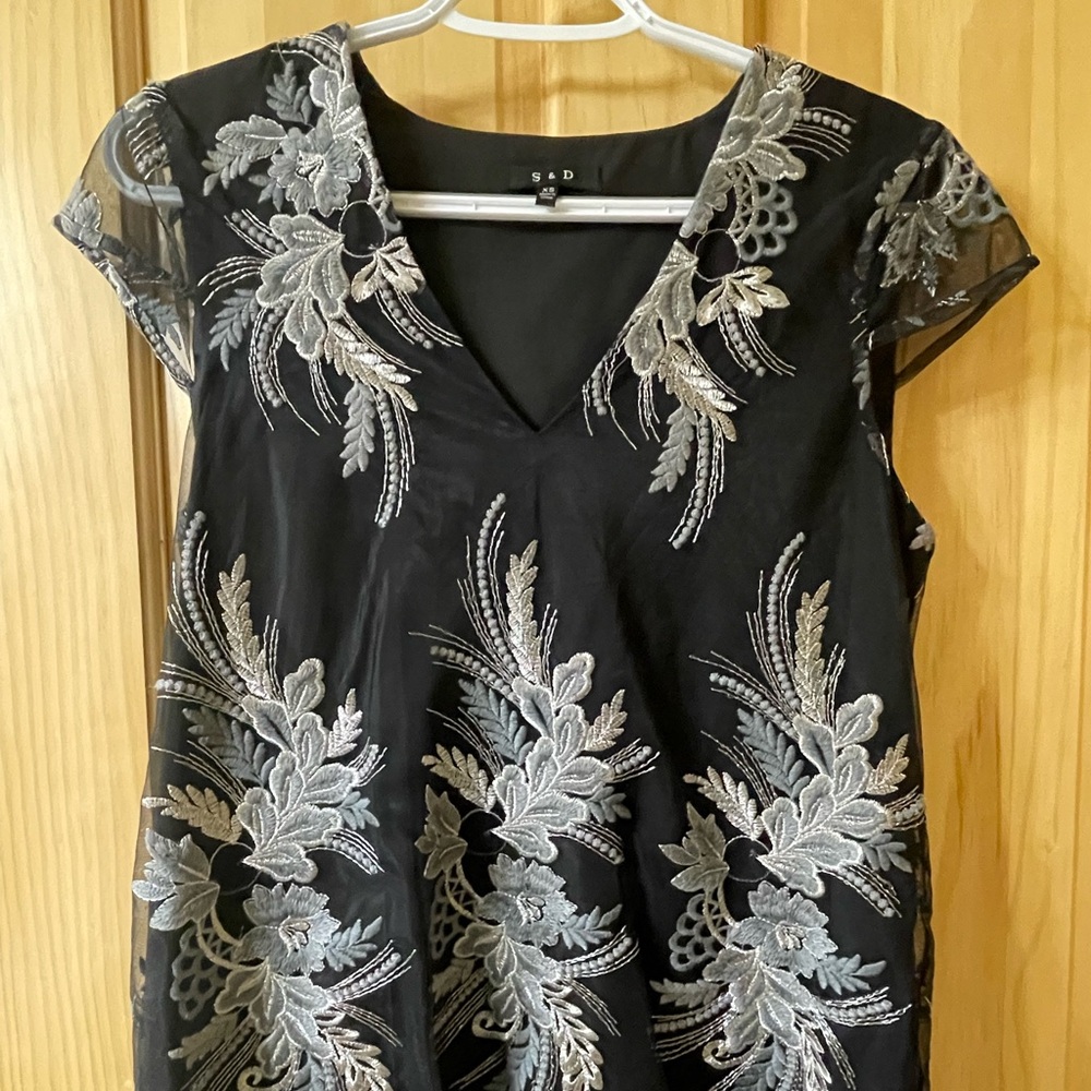 S & D Black and Silver Embroidered Women's Top